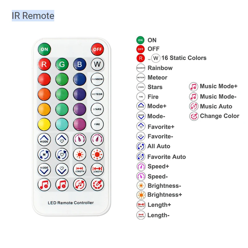 USB/DC Smart SP611E LED Magic Controller Bluetooth e IR 38 tasti e musica Wireless Remote Dimmer per 5V 12V 24V indirizzabile Strip Light