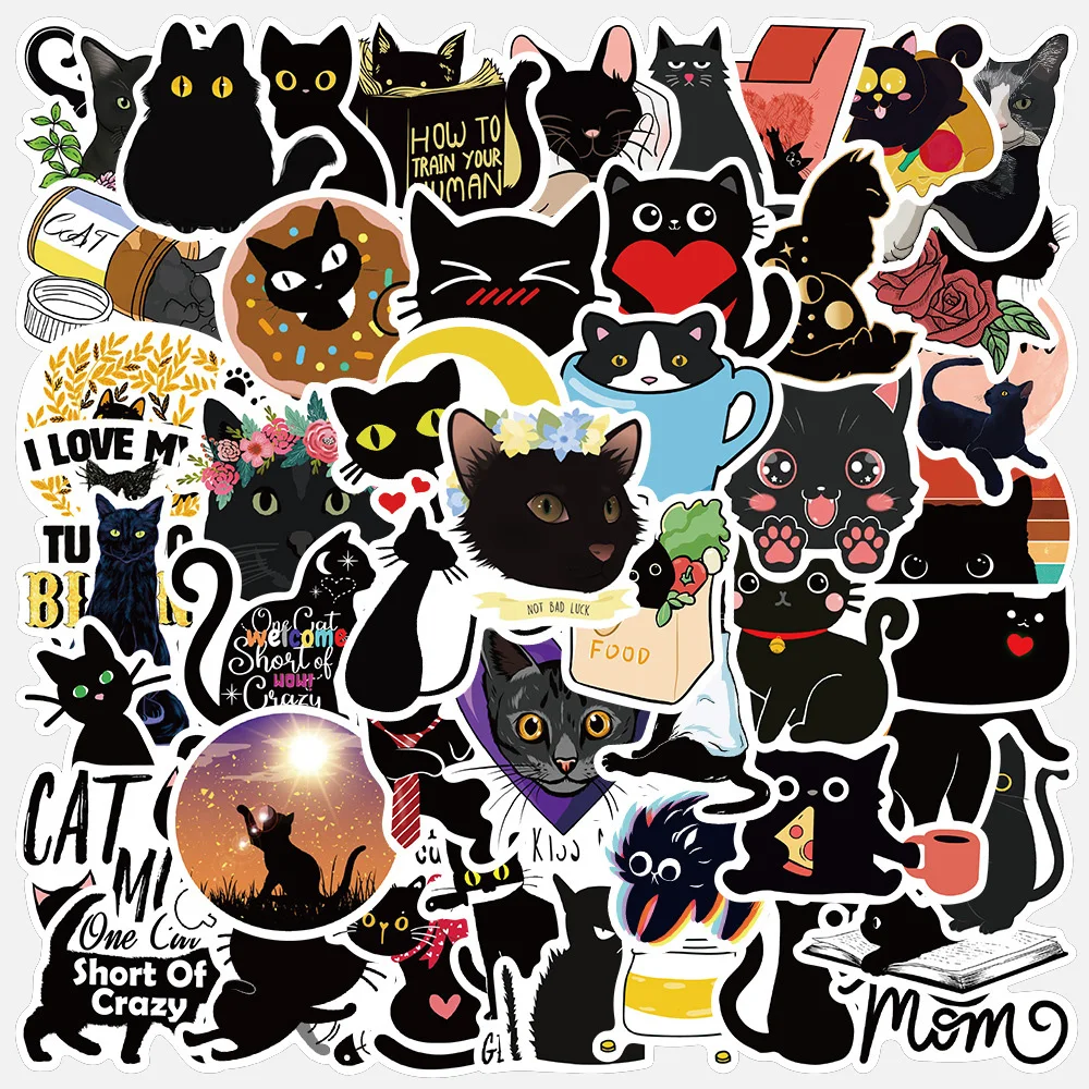 

10/30/50/100PCS Cute Cartoon Black Cat Stickers Aesthetic Decals DIY Scrapbook Phone Laptop Kawaii Waterproof Sticker Toys Gift