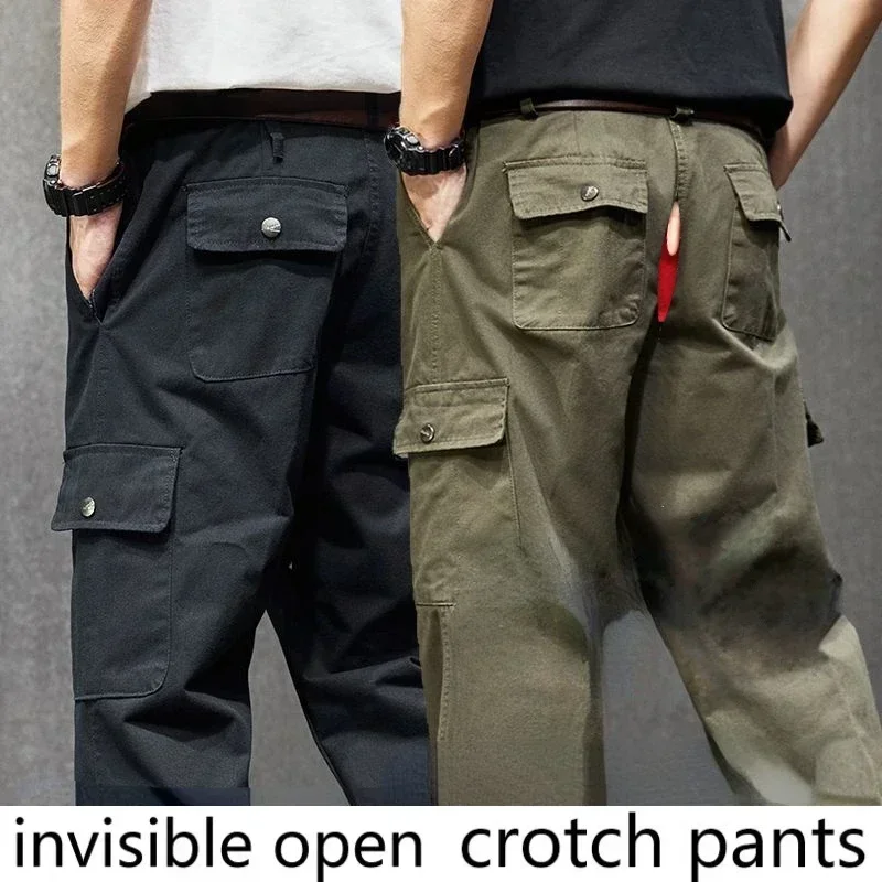 Invisible Open Crotch Pants, Pure Cotton, Loose and Thickened, Wear-resistant, Anti-scald, Field, Couples, Convenient Joggers