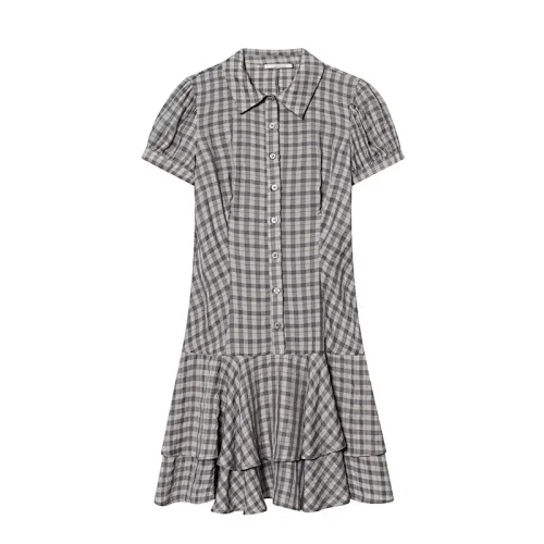 

Jenny&Dave 2026 Ins Fashion Blogger Plaid Summer Dress Short Sleeve Elegant Party Dresses Vestidos Womens Dresses Women Tops