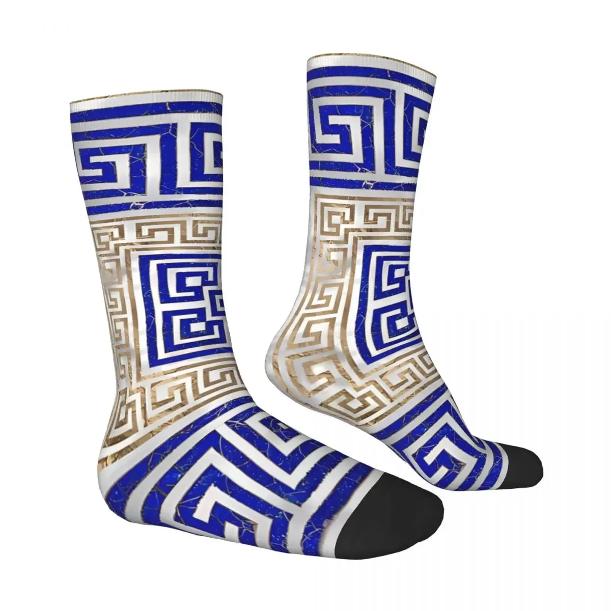 Lapis Lazuli And Gold Greek Key Ornament Meander Kawaii Socks Travel Cartoon Pattern Socks