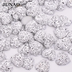 JUNAO 12mm 100pcs Glitter Silver Heart Rhinestone Applique Flatback Crystal Stones Resin Gems Non Hotfix Strass for Decoration