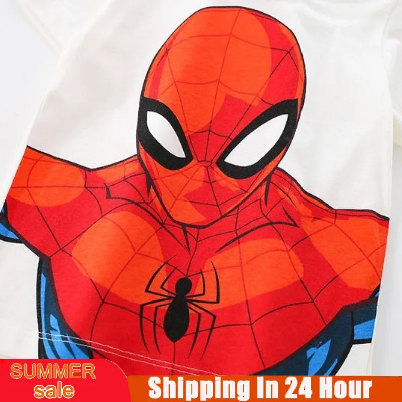 Camiseta infantil de manga curta super-herói fantasia de homem-aranha, anime, tops de desenhos animados, roupas de algodão, meninos, bebê, criança, novo, verão