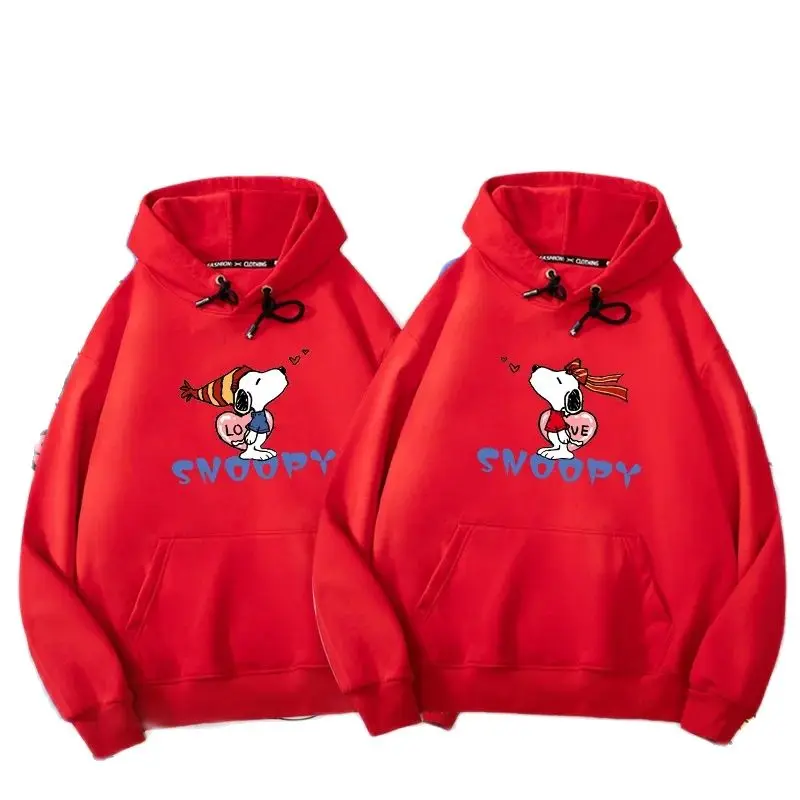 Couple Thick Sweater Snoopy Clothes Outfit Natal New Year Autumn  Winter Velvet Thick Hooded Inner Cartoon New Year  18-24y