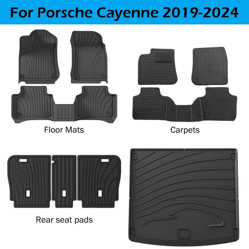 

For Porsche Cayenne 2019-2024 TPE Floor Mats Floor Carpets All Weather Anti-Slip Waterproof Trunk Mats Cargo Liner