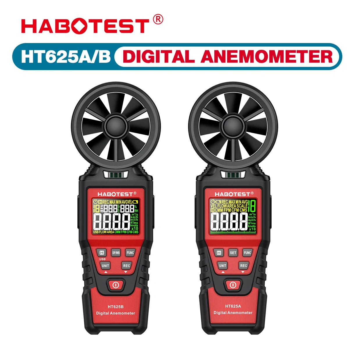 HABOTEST HT625A/HT625B Digital Anemometers Wind Speed Gauge Meter Air Volume Speed Scale Measuring Tester Professional Tools