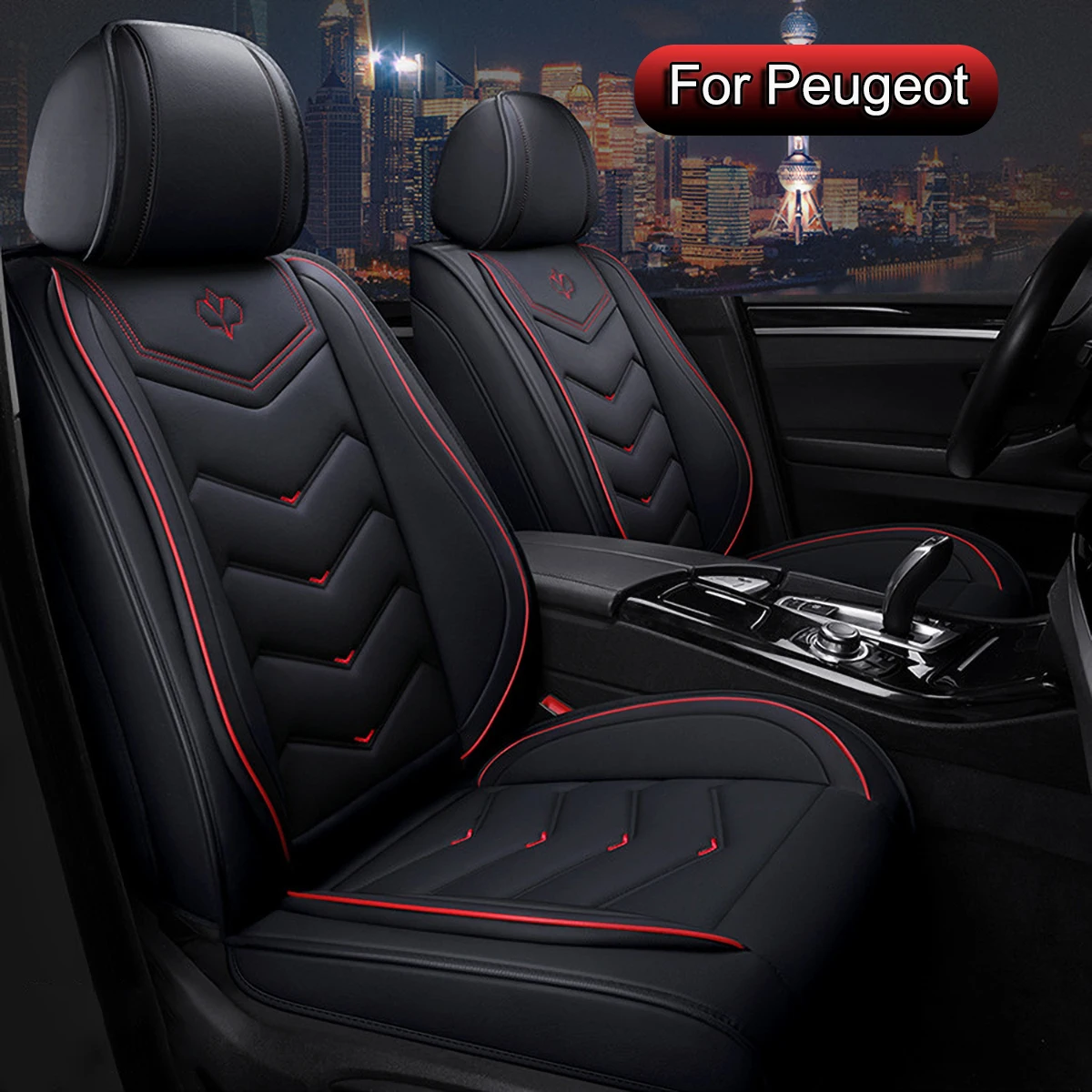 Rivestimenti per Sedili Auto Set Completo, Compatibili con Peugeot 208, 2008, 308, 3008, 508, 5008, 206, 307, Coprisedili in Pelle Universali