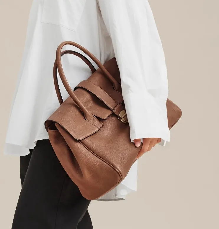 Handbag Briefcase Ladies Leather Retro Large Capacity Commuter Head Layer Vegetable Tanned Cowhide Bags Soft Breathable