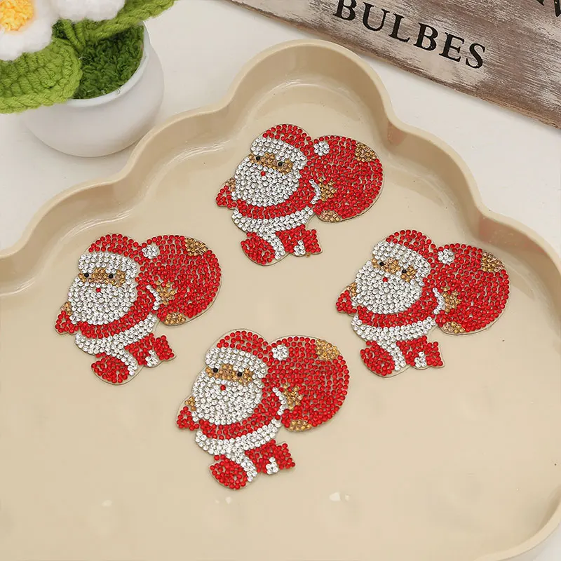 5 Stück Heiß begehrte Weihnachtsmann-Kristall-Aufnäher, Heißprägung, Heißbohrung, Weihnachtsserie, Accessoires, Dekoration – Detail 1