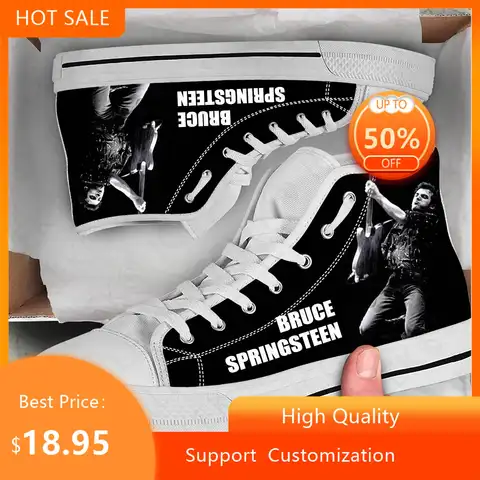 인기 브루스 스프링스틴 하이탑 스니커즈 남성 여성 십대 고품질 캐주얼 신발, 캔버스 러닝 3D 맞춤형 경량 신발