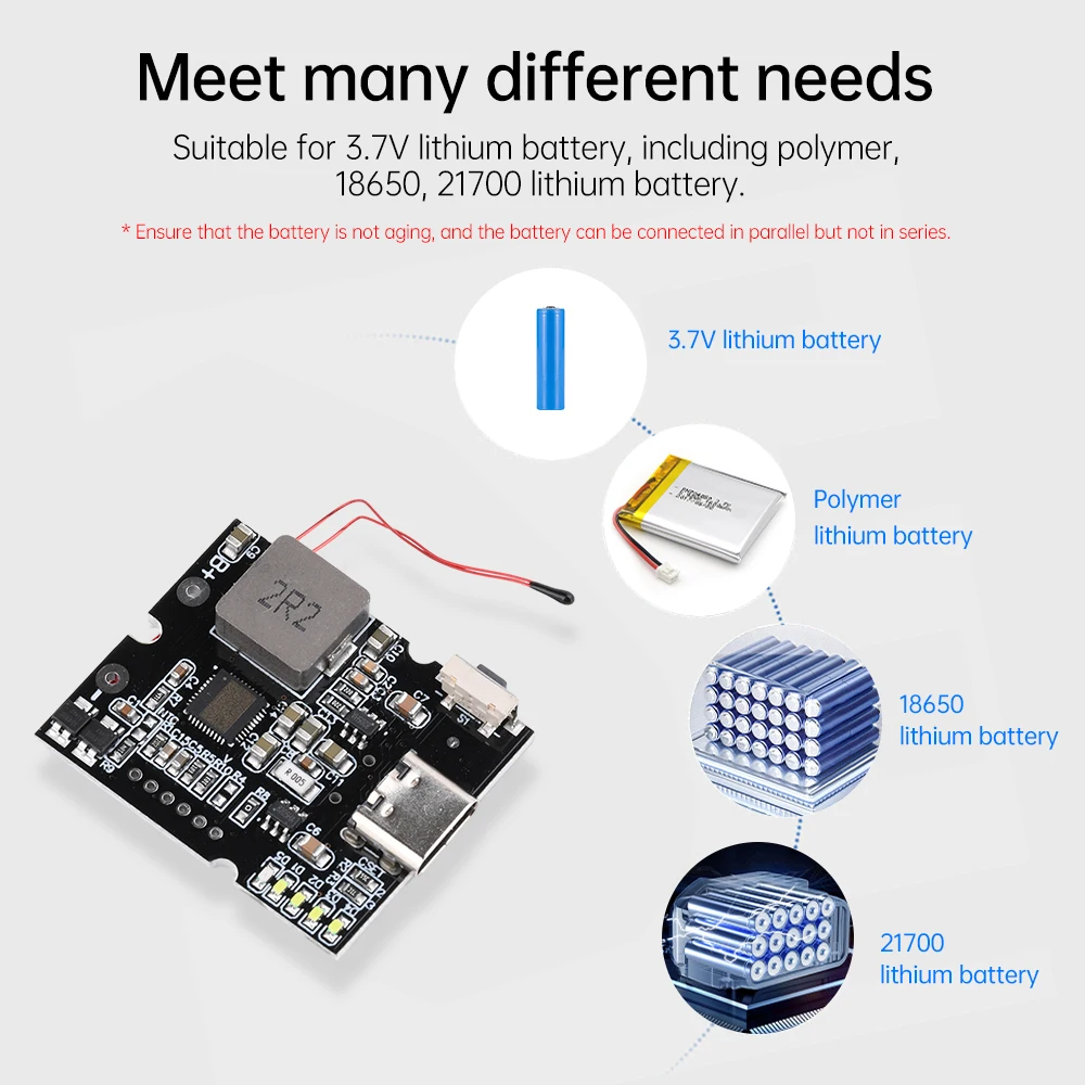 22.5W PD/QC Fast Charge Module Power Bank DIY Accessory 3.7V 18650/21700 Polymer Battery Bi-directional Charge/discharge Module