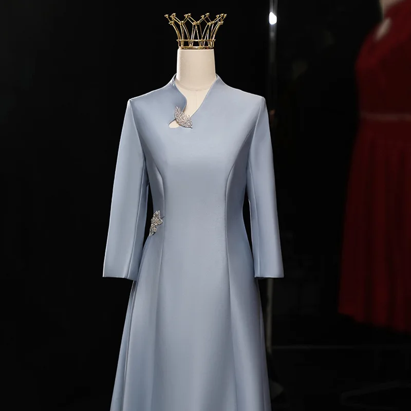 

Light Blue 2026 New Mother-in-Law Dress Cheongsam Wedding Middle-Aged Mom Party Wearable Dress