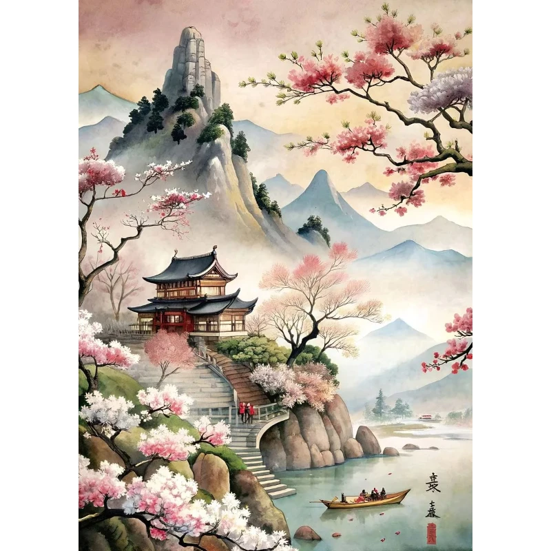 2026 Chinese Classical Ink Painting Beautiful Rivers and Mountains Ancient Tree Canvas Painting Mural Paints Studio Home Decor