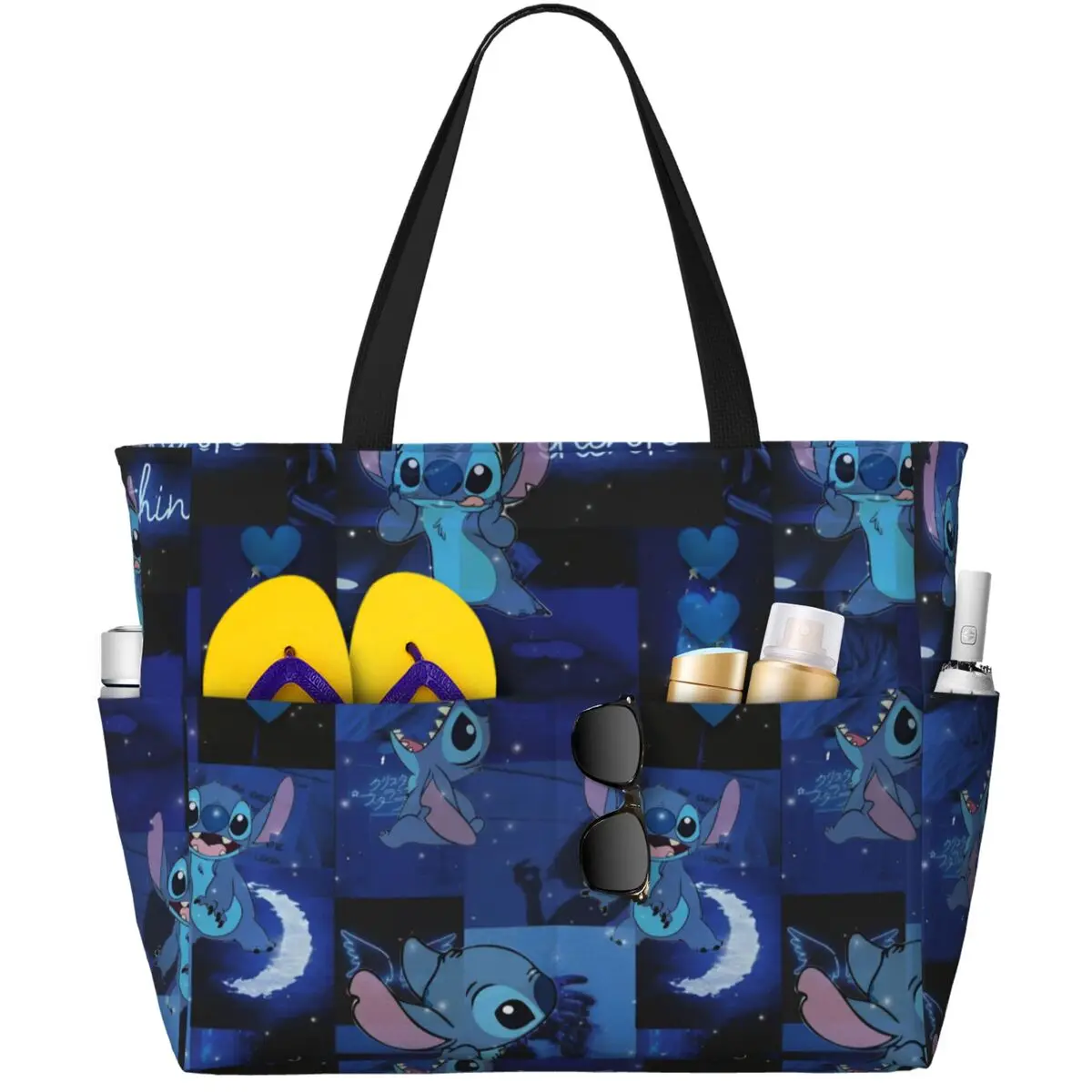 Stylish Stitch Cartoon Anime Women Tote Bag for Holiday Cute Alien Print Large Beach Bags for Holiday