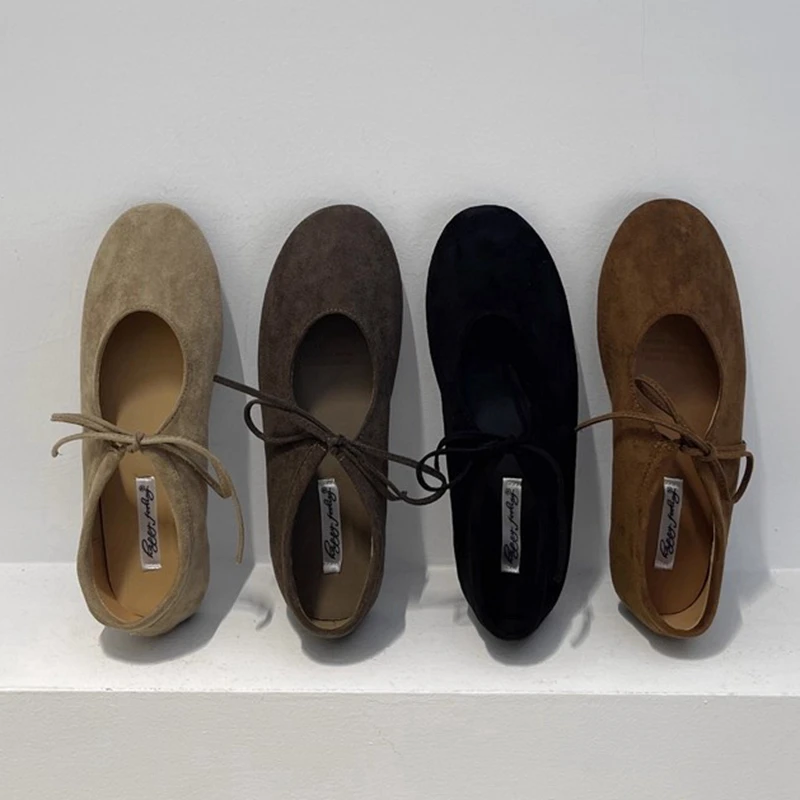 

SUOJIALUN 2025 Autumn New Women Flat Shoes Fashion Round Toe Lace Up Mary Jane Shoes Soft Flat Heel Outdoor Casual Single Shoes