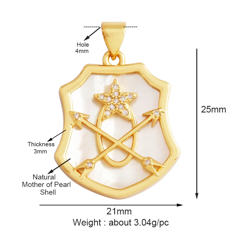 Compass Shining Sun Moon Star Shell Charm Pendant,18K Plated Gold Inlaid Cubic Zirconia Jewelry Necklace Bracelet Supplies L43