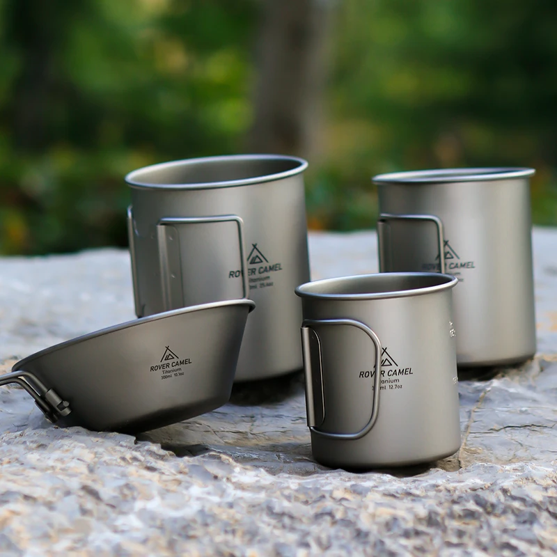 Pure Titanium Camping Cup 375ml 550ml 750ml Fold Portable Titanium Tableware Bowl Cup Outdoor Picnic Beer Cup