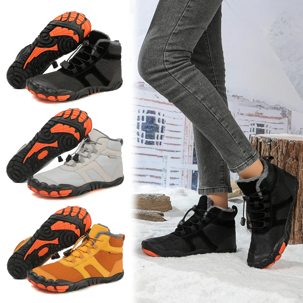 Winter Snow Boots Ankle Boots BareFoot Thickened Jogging Sneakers Non Slip Plush Waterproof Thermal Boots For Climbing Hiking