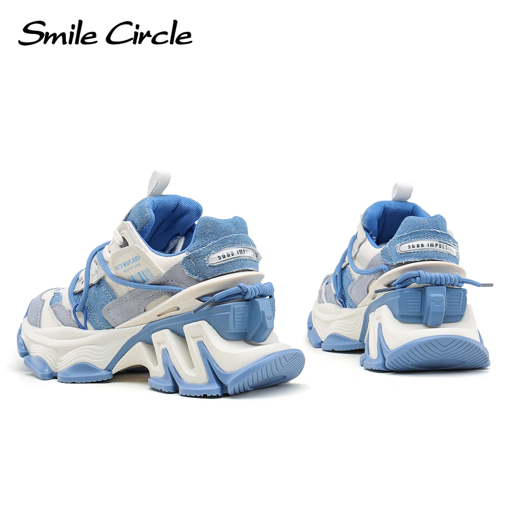 Smile Circle Women Chunky Sneakers Denim Flat Platform Sneakers Casual Round toe Sneakers Ladies Shoes Trainers