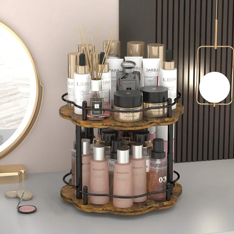 

Rotating Makeup Organizer - 360° Spinning Wooden Tray for Cosmetics/Kitchen, Countertop Storage Stand for Bottles & Jars