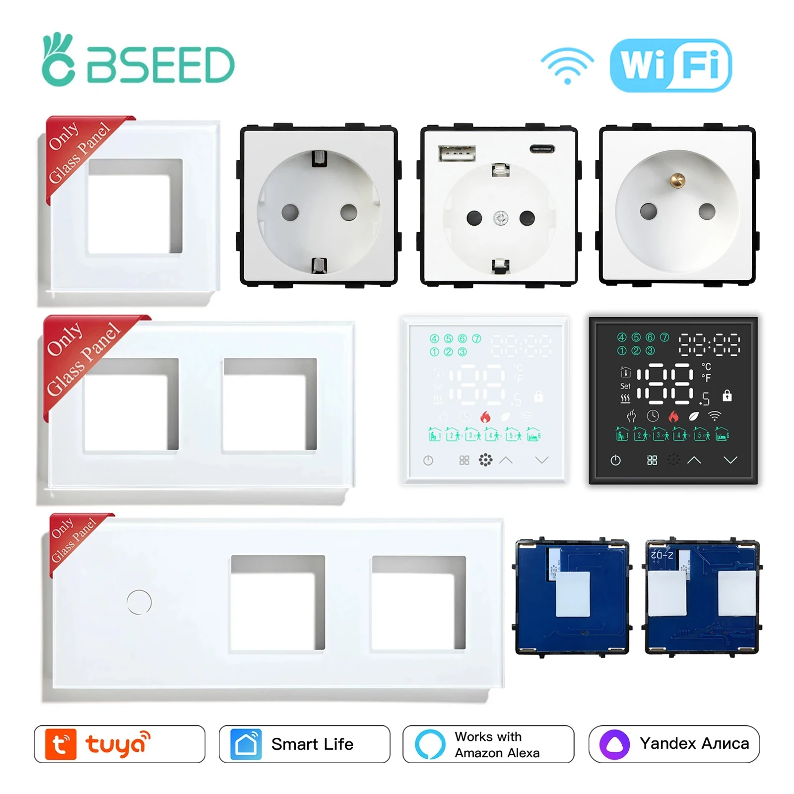 BSEED Wifi Smart Thermostats Electric Boiler Water Floor Heating Central Controller Glass Panel Socket Switch DIY Accessory Part