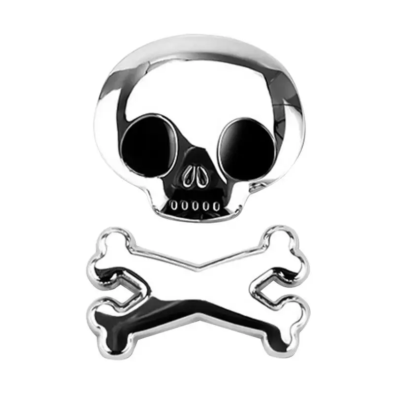 Skull Car Decal Skull Car Accessories Skull Crossbone Pirate Car 3D Emblem Chrome Metal Badge Sticker Decal For Vehicle