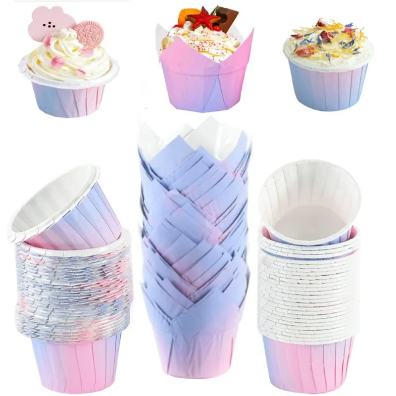 Gradient Color Cupcake Wrapper Cup Baking Cups Grease-proof Muffin Liners Containers Wrapper High Temperature Oven Special Mold