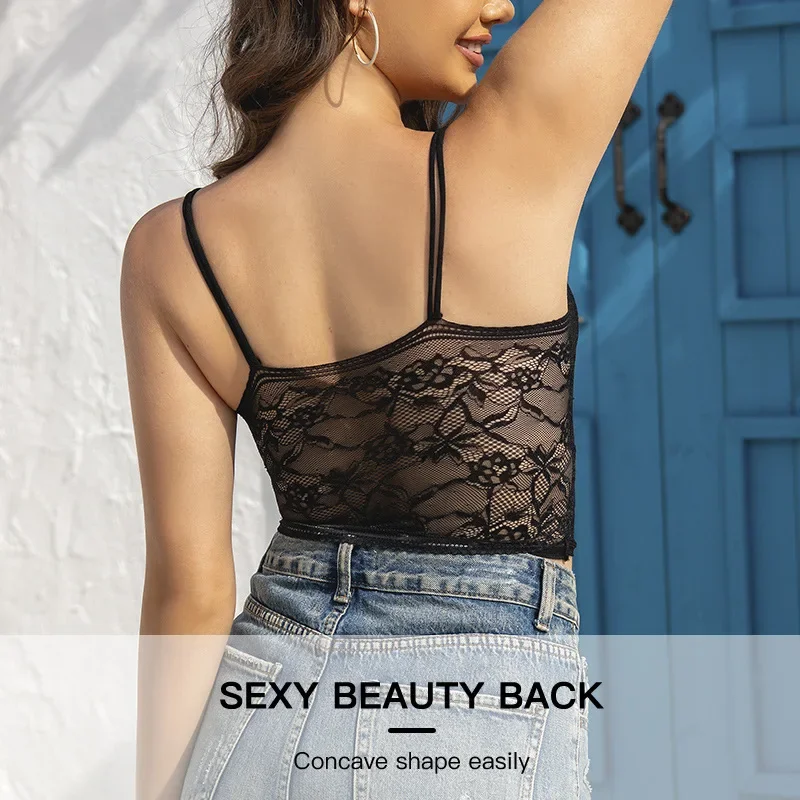 Bra wanita renda pakaian dalam Solid bunga Hollow Out seksi Bralette tanpa kabel Push Up bernapas tali rompi empuk Lingerie M-2XL