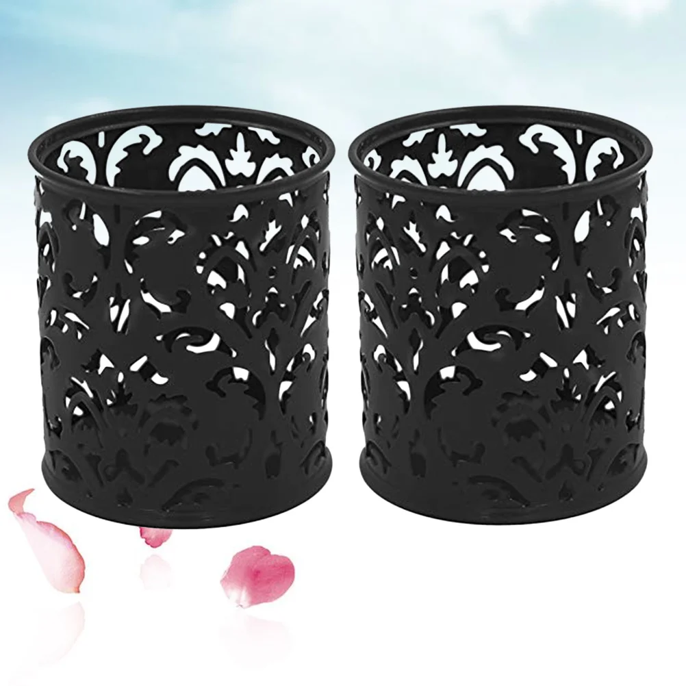

2Pcs Metal Pencil Container Sturdy Lightweight Fashionable Desk Organizer Home Office Decor Black Pencil Container