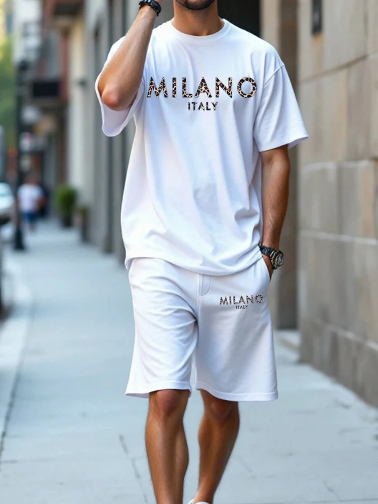 Summer Men's Casual Short Sleeve T-shirt And Shorts Set With Simple And Loose Monogrammed Design New Men's Two-piece Set