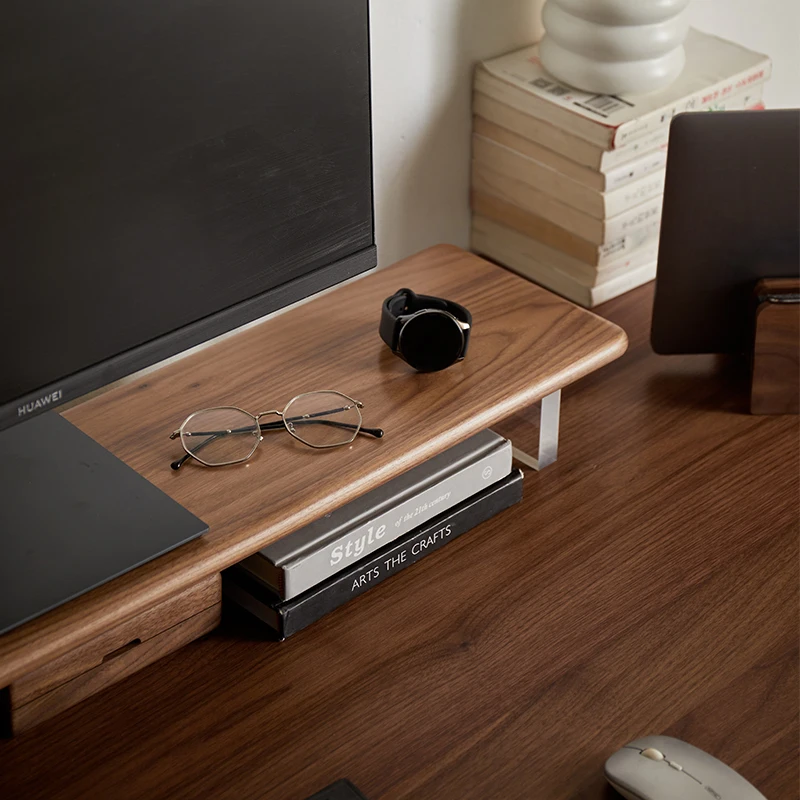 Dudukan Monitor Akrilik Mengambang Meja Komputer Kayu Solid Layar Modern Tempat Penambah Tinggi Ergonomis Organizer Meja Kantor