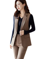 New Arrival Vest and Pant Suit Women Slim Sleeveless Blazer Trouser Two Pieces Set for Office Ladies Work Wear