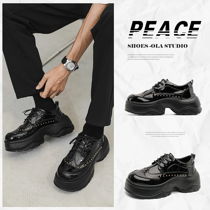 

Новые мужские повседневные туфли 2026 года: дерби и лоферы в британском стиле, на толстой подошве, увеличивающие рост, нескользящие, износостойкие, кожаные