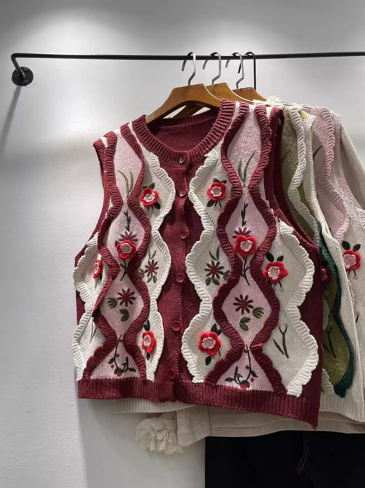 

Женский милый вязаный свитер, жилет Mori Girl, ретро-шик, ручная работа, 3D цветок, розовый, зеленый, хлопковый кардиган без рукавов, трикотаж