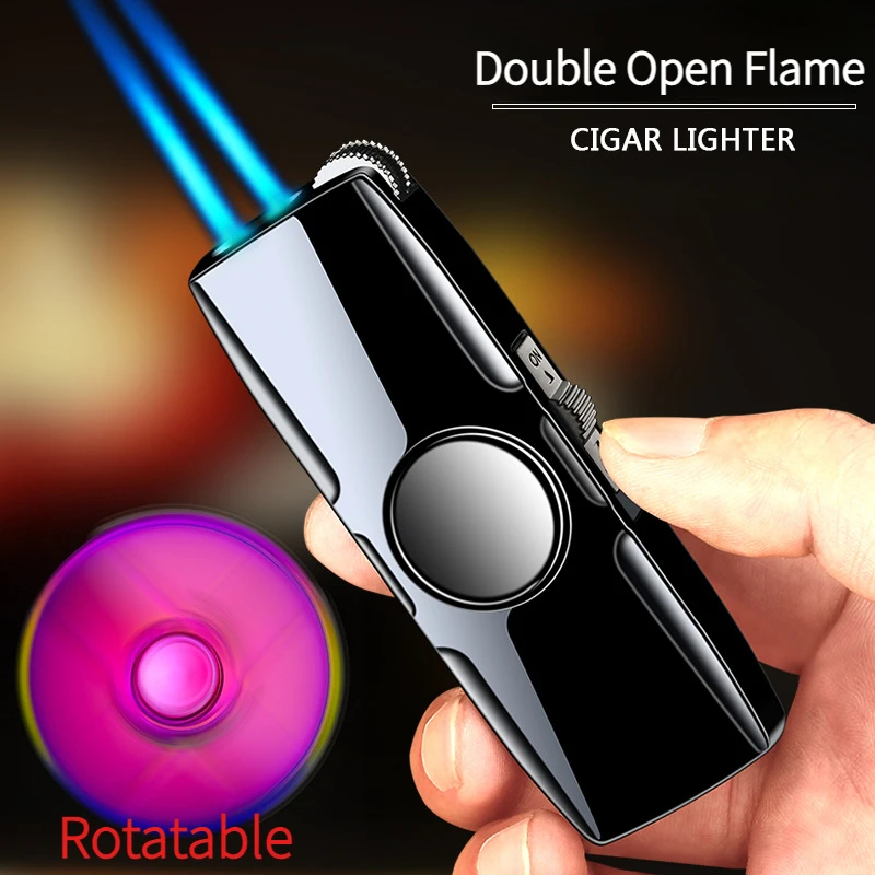 

Fingertip Gyro Lighter Dual Straight Blue Flame Windproof Personalized Rotating Inflatable Lighters&Smoking Cigarette Accessorie