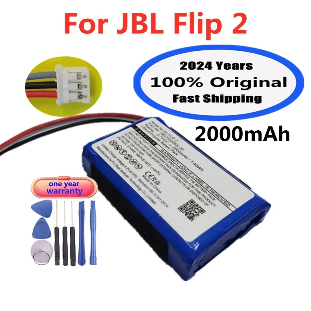 2024 Years 2000mAh Original Speaker Battery For JBL Flip 2 (2013) Flip2 Flip II 2013 AEC653055-2P Rechargable Batteries Bateria