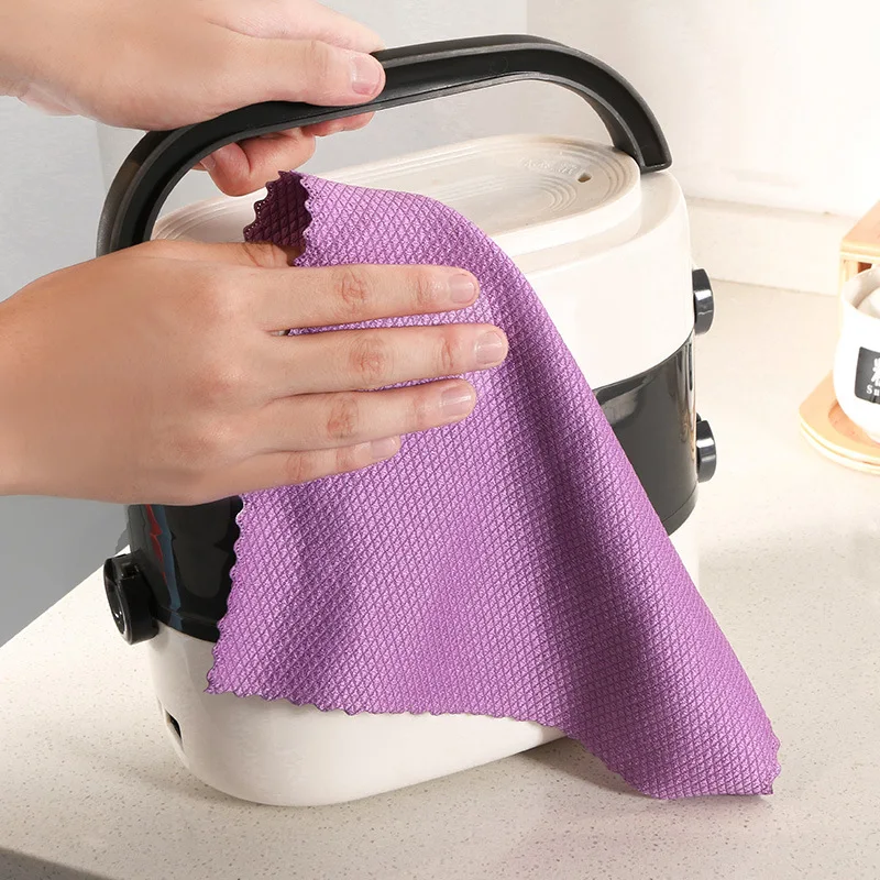 Microfiber Towels Fish Scale Towel Reusable Cloth Anti-Grease Wiping Rags Tableware Wipe Cloth Household Cleaning Cloth Tools