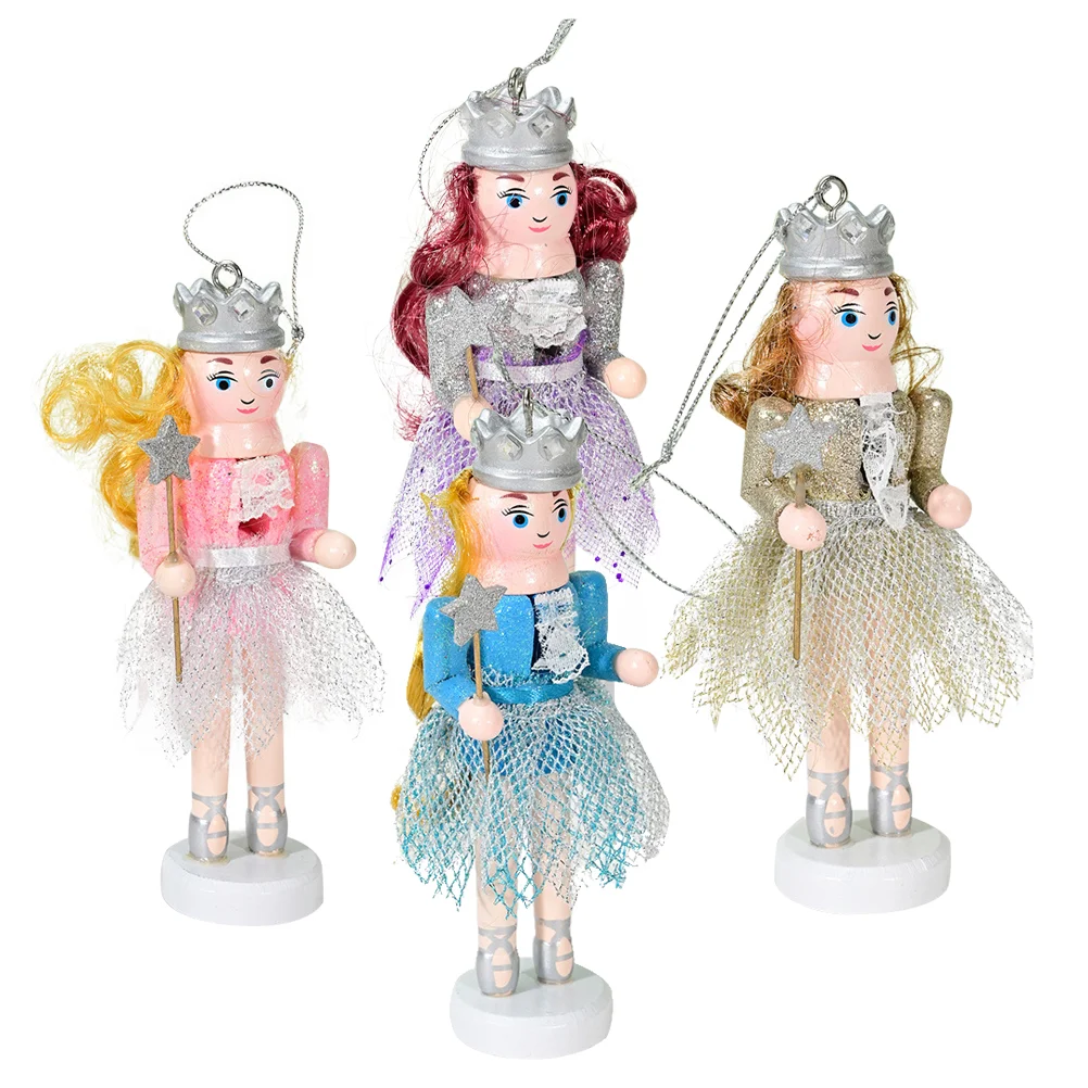 4 Pcs Puppet Nutcracker Pendant Hanging Wood Nutcrackers Dining Table Traditional Christmas Charm Decoration Xmas