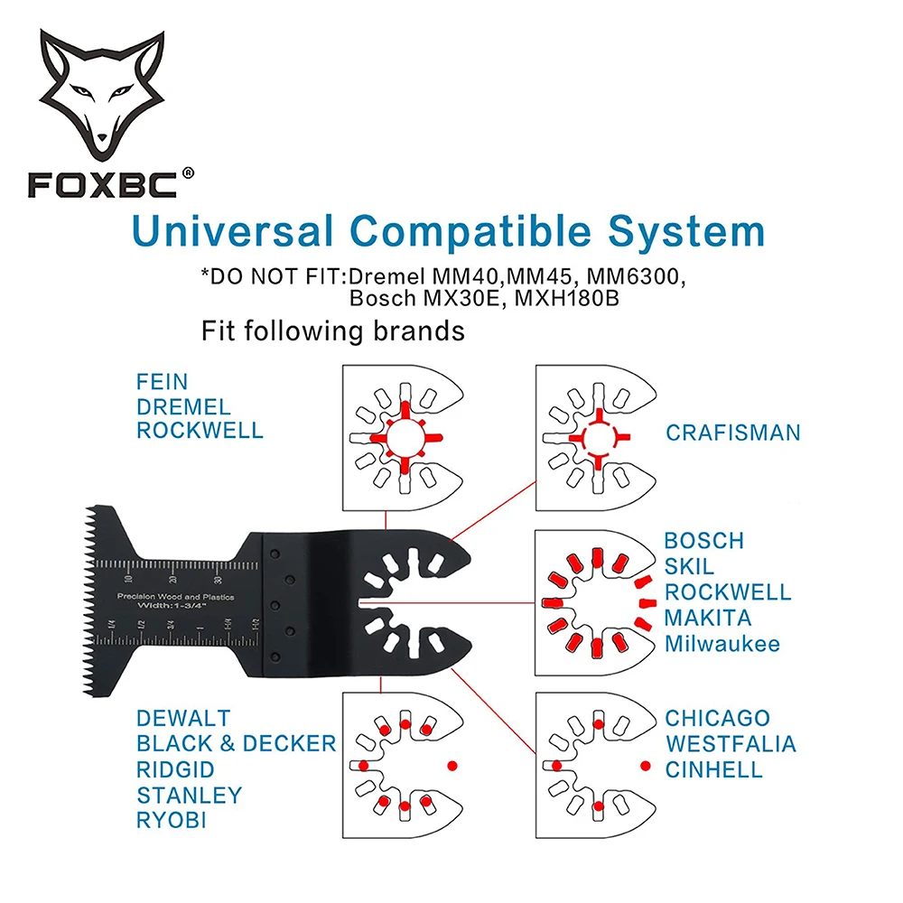 Imagem -04 - Foxbc 24 Peças Universal Metal de Madeira Oscilante Multitool Lâminas de Serra Liberação Rápida Apto Porter Cabo Preto & Decker Rockwell Ridgid