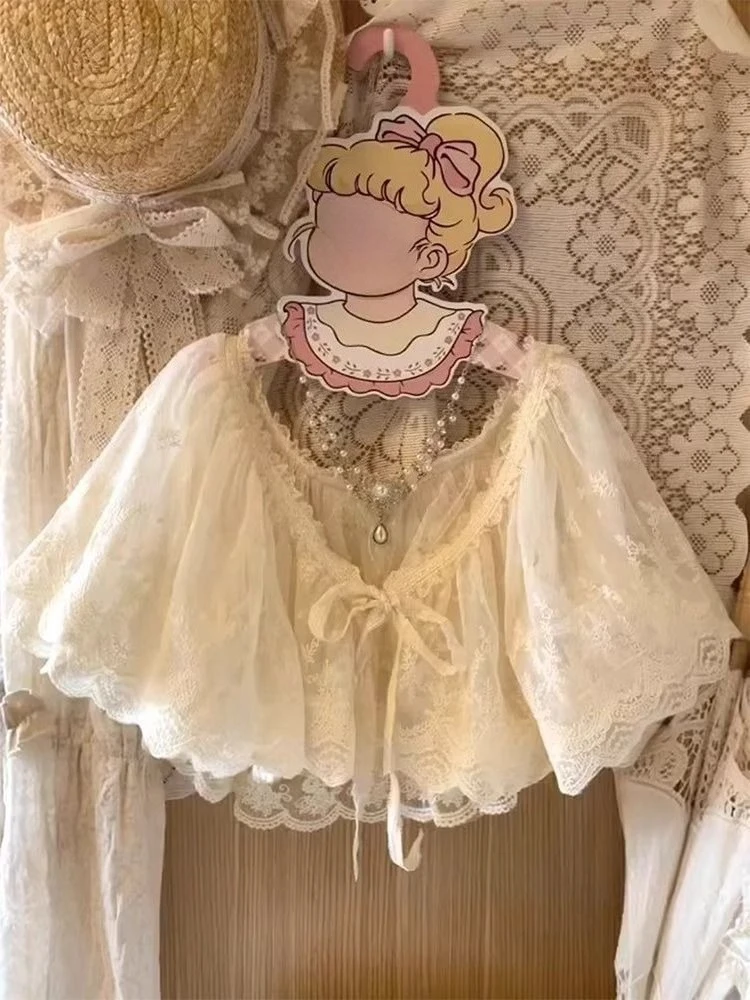 

Кружевная блузка в стиле Лолиты, женские повседневные укороченные топы Y2k, верхняя одежда, вечерняя одежда, винтажные рубашки для косплея, шикарные ретро-японские рубашки 2000-х годов