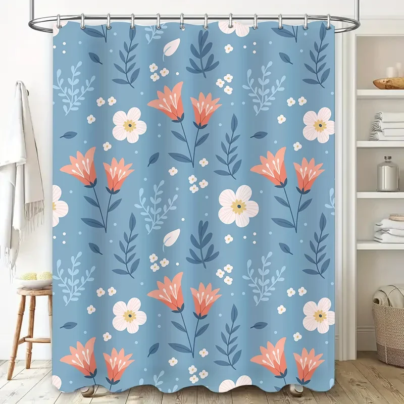 

Восхитительная занавеска для душа с цветочным принтом, синий и розовый цветочный принт, идеально подходящая для расслабляющей побеги в ванной комнате!