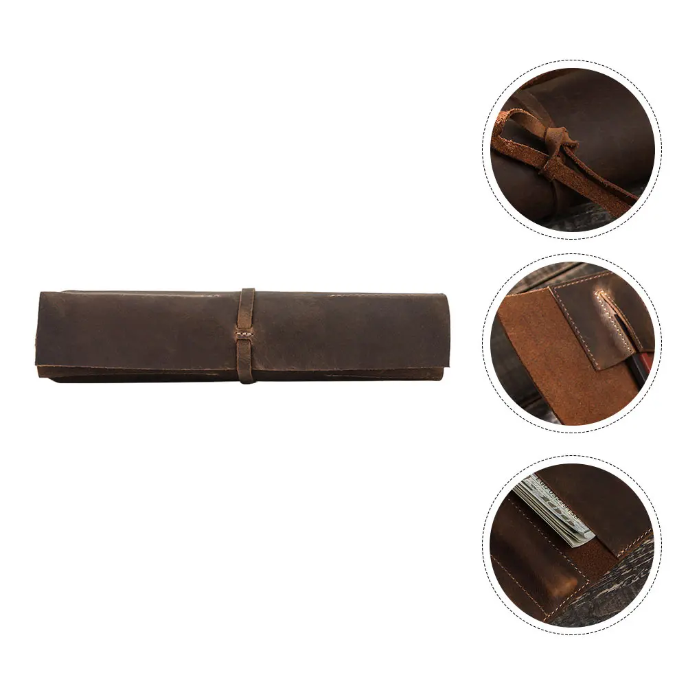 

Pencil Organizer Bag Rolling Holder Wrap Storage Pen Brush Case Coffee Tie Rope Easy Clean Portable