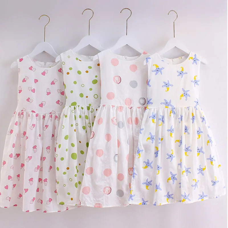 Girls Dress New Arrived Summer Cute Fruit Print Round Neck Sleeveless Dress Cotton Teen Clothing image 3