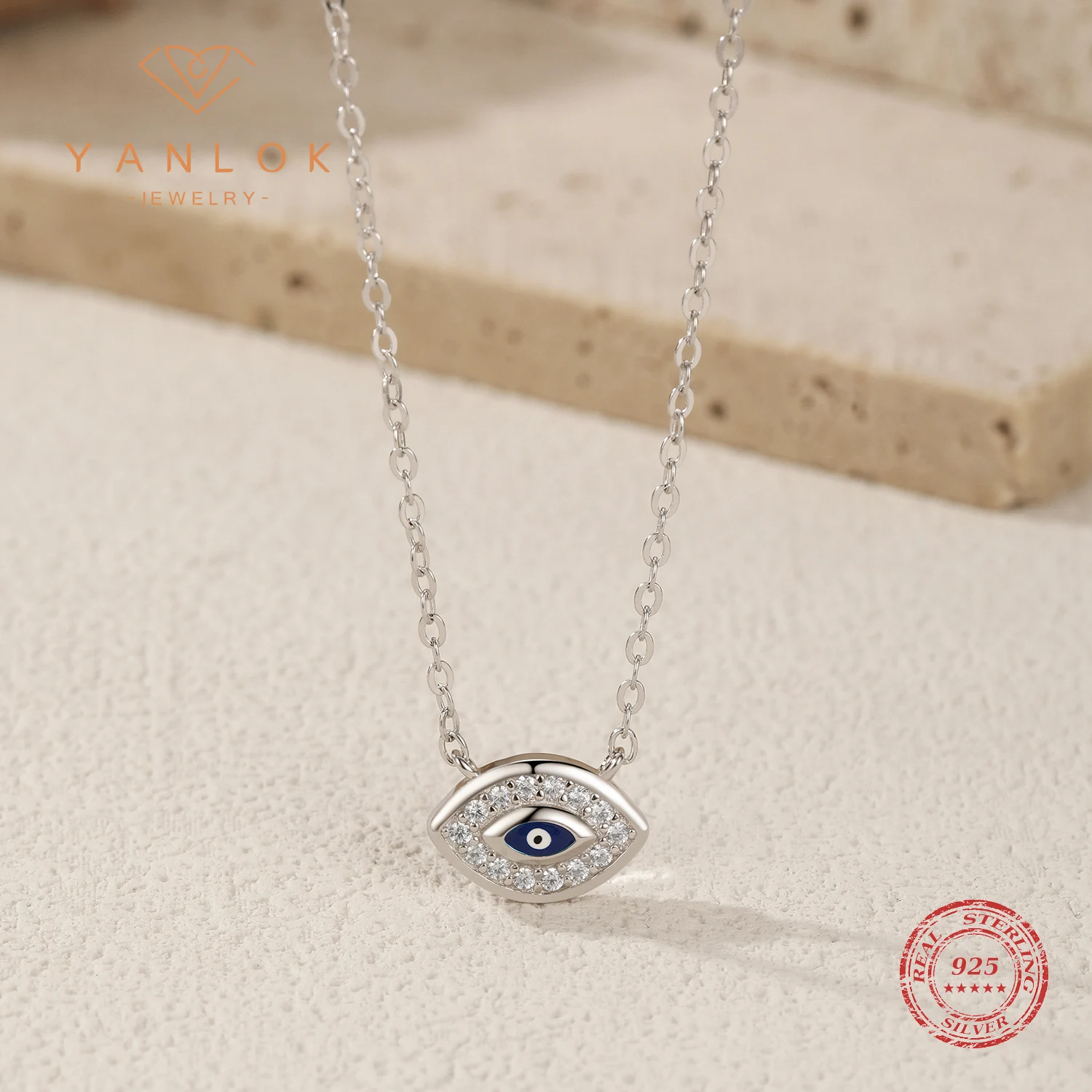 YANLOK 925 Sterling Silver Charming Dazzling CZ Eyes Stackable Pendant Necklace For Women Daily OL Fine Jewelry
