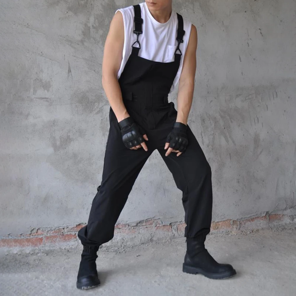 Men'S Japanese Dark Trend Jumpsuit 2023 Autumn New Fashion Loose Hip-Hop Casual Comfortable Simple Solid Color Work Overalls