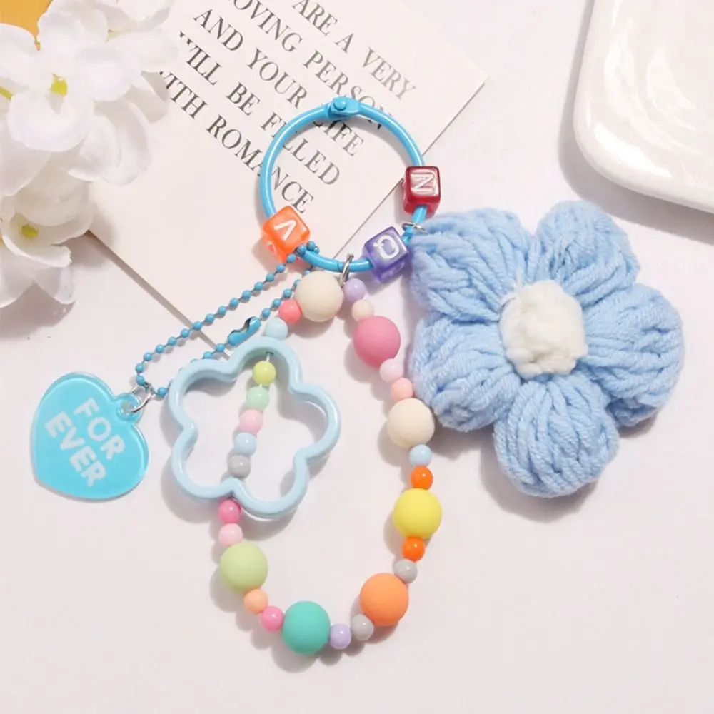 Colorful Blue Cute Keychain Pendant Five-petaled Flowers Acrylic Bag Decoration Attractive Dolls/Phone Faux Fur Key Chain Girl