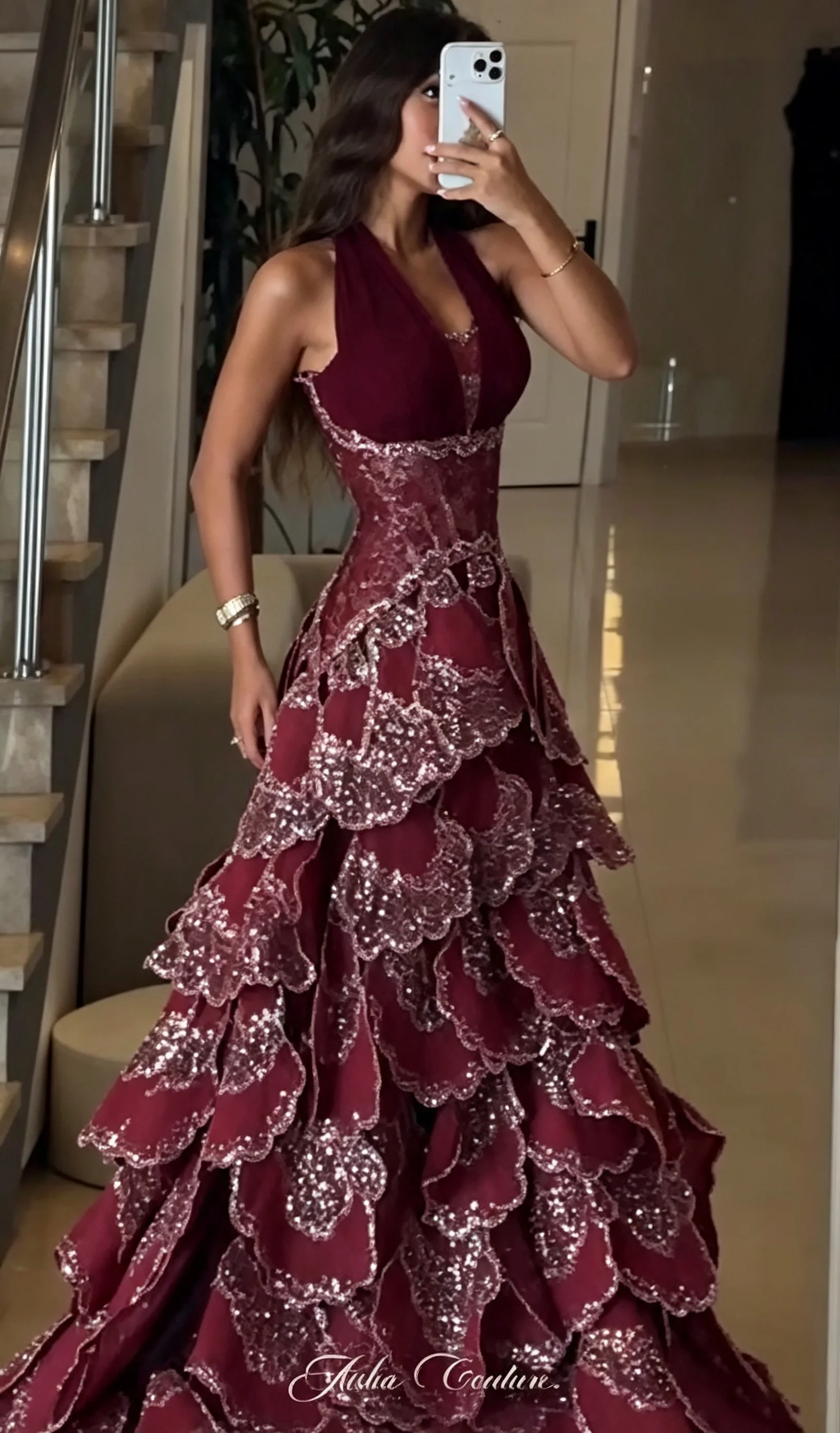 Image of LumiGown 2026 Maßgeschneidertes Trägerloses Abendkleid in Staubigem Rosa mit 3D-Farbverlauf, Schmetterlings-Kristallapplikation und Fließendem Tüll