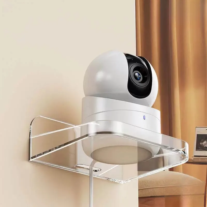 No-Drill Monitor Stand Storage Rack with Self-Adhesive Hole Wall Storage Organizer Camera Tray for Surveillance Equipment