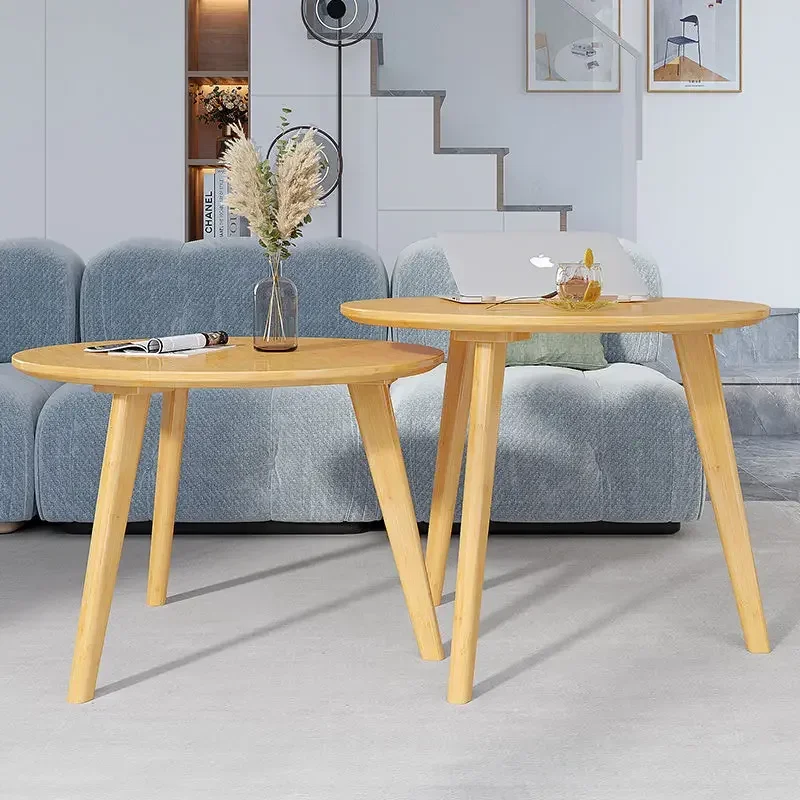 Leisure Style Solid Bamboo Circular Coffee Table Living Room Table Light Luxury Modern Simple Small Tea Table