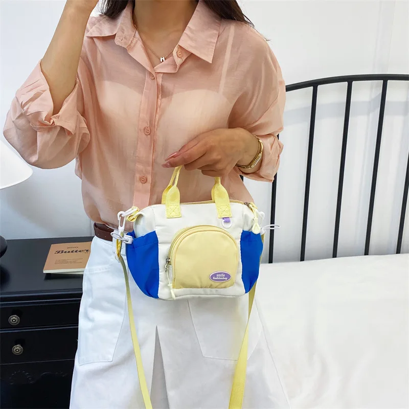 New Color Block Nylon Bucket Shoulder Bag Fresh Contrast Color Underarm Crossbody Bag Casual Outdoor Women Handbag